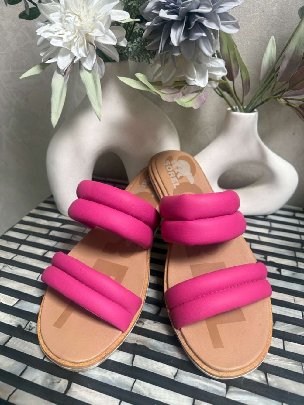 Sorel Pink Padded Double-Strap Slide Sandals - Women